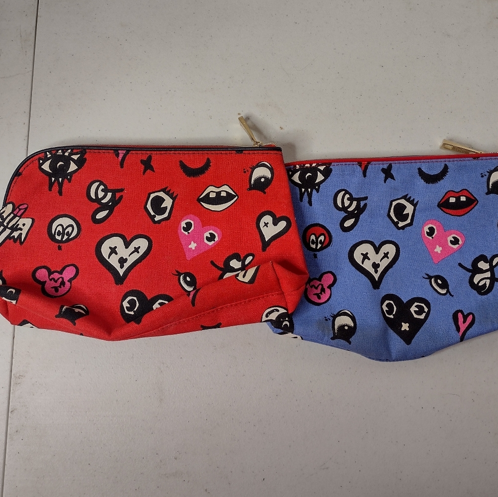 Estee Lauder Quentin Jones Cosmetic Makeup Bags 1 Red 1 Blue Print (P2). View 2